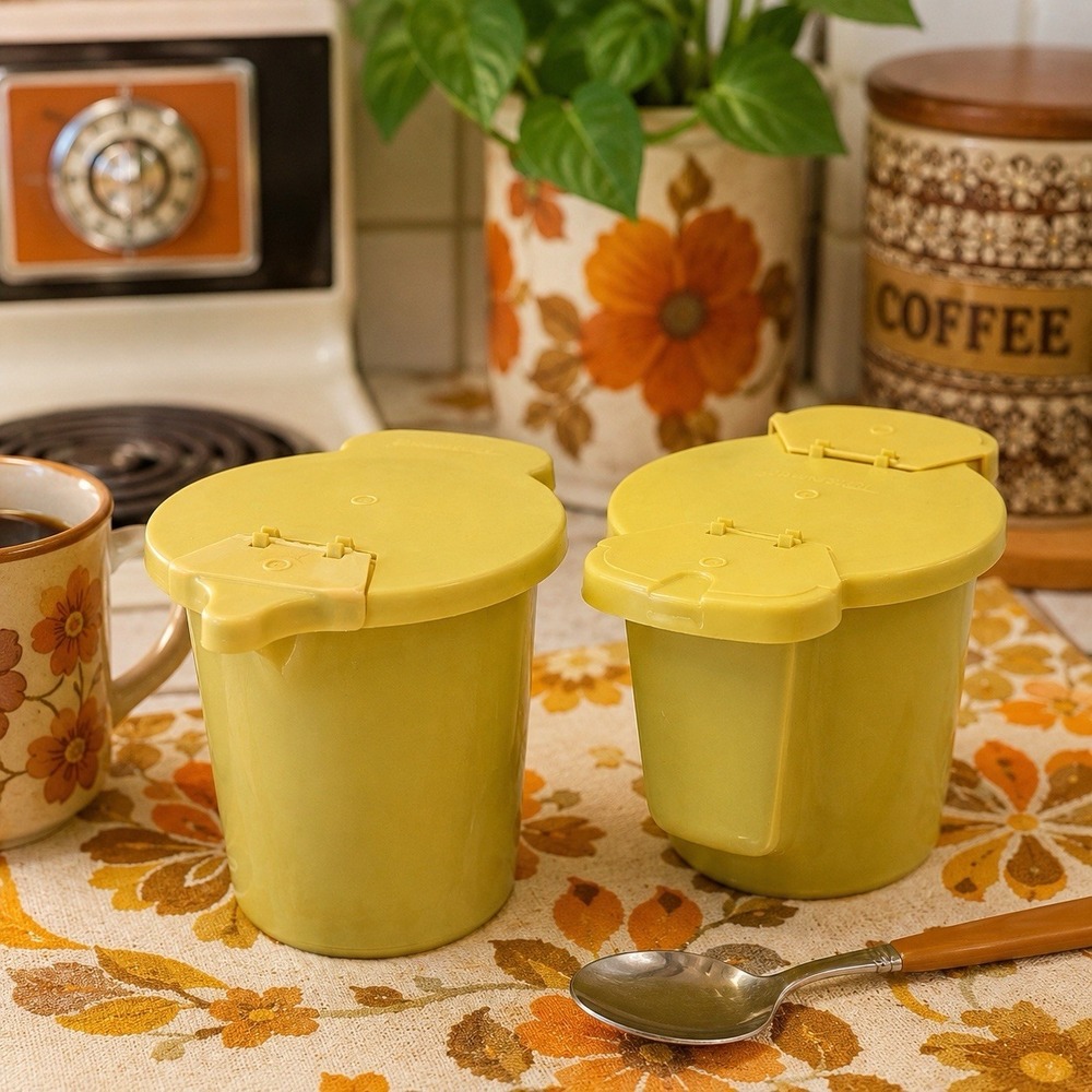 Tupperware Harvest Gold Creamer & Sugar Bowl Set W/Flip Top Lids 577/574 VTG REA